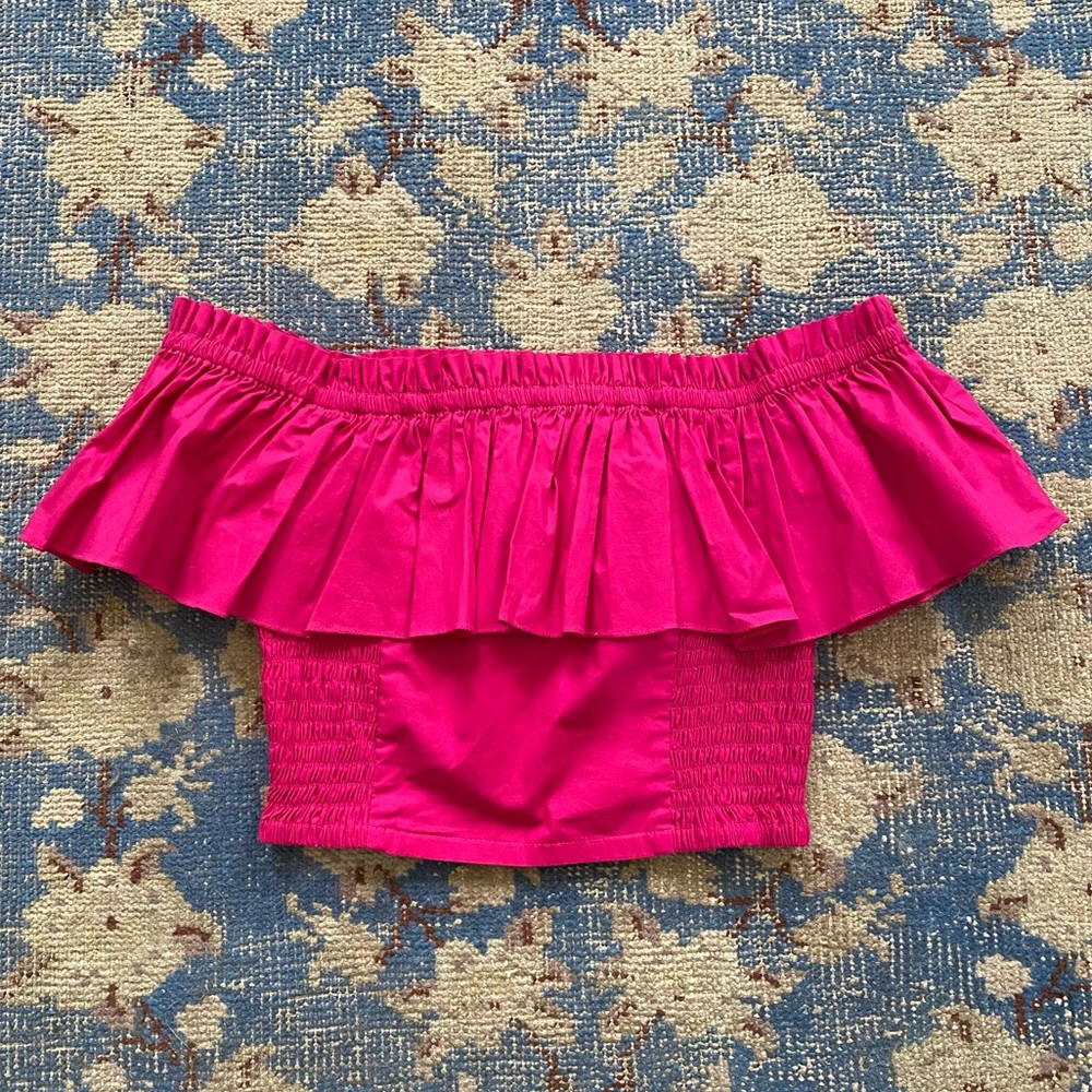 NWT Isolda Cotton Poplin Off-the-Shoulder Crop Top XS